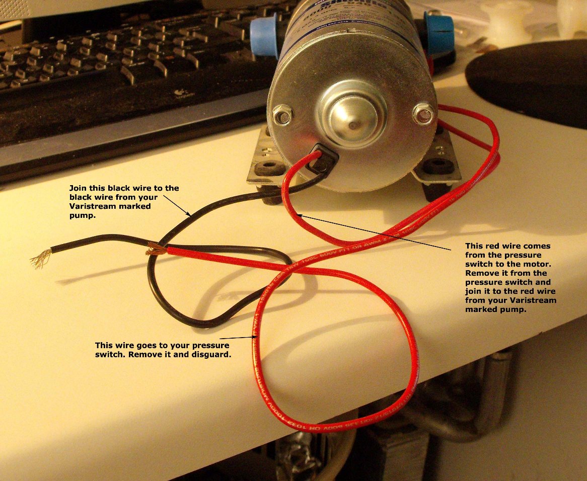 I did this for someone who wanted to connect a Shurflo pump up to a Varistream Controller. The wires from your controller may be a different colour.
